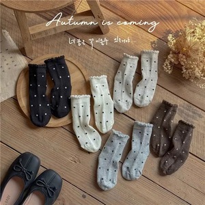 Girls' Polka Dot Mid-Calf Socks Breathable Korean Style Autumn Spring Fashionable Bubble Neck Medium Thickness - Product Image 3