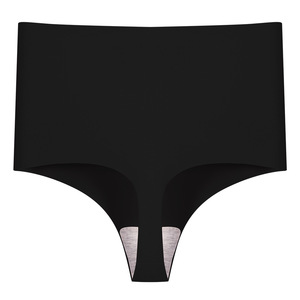 Culotte string de yoga pour <span class=keywords><strong>femme</strong></span> grande taille, taille haute, en coton noir uni, respirante, brodée, avec détection par aiguille, pour usage quotidien - Product Image 2