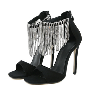 2025 New Sexy Light Luxury Rhinestone Tassel Women's <b>Open</b> Toe High Heel Sandals Shoes Sandals - Product Image 4