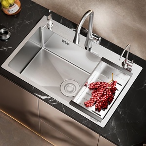 Fregadero grande de un solo seno de acero inoxidable 304, fregadero integrado para cocina, lavabo para lavar verduras, lavabo para lavar platos, fregadero hecho a mano - Product Image 1