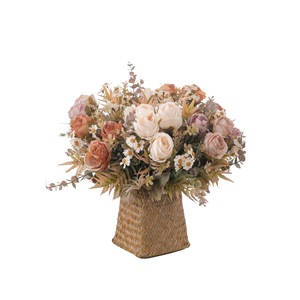 Bouquet de roses artificielles CallaFloral, rose, violet, jaune, café, bleu, beige, arrangement floral décoratif d'intérieur - Product Image 5