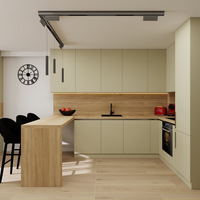 Meuble d'angle en contreplaqué à grain de bois UV pour cuisine, avec panier de rangement pour tiroir, petit placard, armoire de garde-manger, meuble modulaire en L, évier et robinet