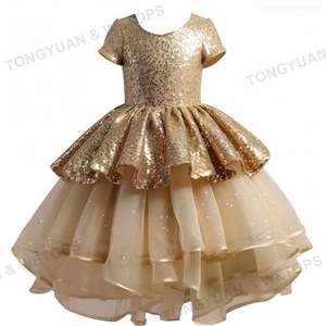 Kinder Gold Pailletten Phantasie Prom Kleid Prinzessin Kleid Baby Mädchen Party Geburtstags kleider - Product Image 1