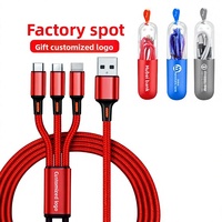 Cable de Datos USB-A 3 en 1 de Nailon Tejido, Conectores Micro, Logotipo Personalizado, Cable de Carga Rápida para Teléfono Móvil, Venta al Por Mayor