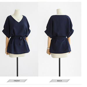 Camicette alte da <span class=keywords><strong>donna</strong></span> camicia a tunica di <span class=keywords><strong>lino</strong></span> con scollo a V grande fiocco a pipistrello camicetta da <span class=keywords><strong>donna</strong></span> camicetta da <span class=keywords><strong>donna</strong></span> - Product Image 5