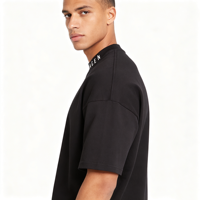 T-shirts en coton 100 % personnalisables en gros, col montant noir, pour hommes, coupe oversize, vierges et unis, vêtements pour hommes