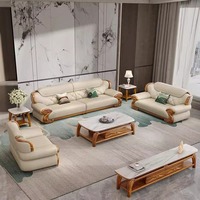 Canapé en forme de L en cuir véritable et bois d'ébène, mobilier de salon moderne haut de gamme, nouveau style chinois, canapé en bois massif pleine grain