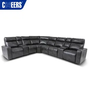 MANWAH-sofá tapizado de piel sintética para sala de estar, mueble seccional con reclinable y cargador inalámbrico, color negro, 6 asientos