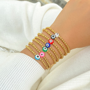 Wholesale New Evil Eyes <strong>Bracelet</strong> <strong>Stackable</strong> Gold Plated Beaded <strong>Bracelet</strong> High Elastic Bead <strong>Bracelets</strong> Women - Product Image 1