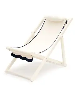 تصميم مخطط تقليدي جديد مسند ظهر قابل للتعديل قابل للطي ذراع خشبي صلب كرسي تومي للشاطئ مع وسادة قابلة للإزالة