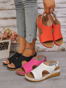 Women Summer Wedge Sandals New Hollow Breathable European and American Open-Toe Roman Sandals in Stock - Product Image 6