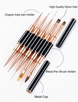 Brosse à ongles professionnelle à double extrémité pour salon de manucure, manche noir et or rose avec poils en nylon
