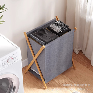 In-stock bamboo laundry <b>basket</b>, <b>foldable</b> laundry <b>basket</b>, X-shaped bamboo Oxford cloth storage rack, cross-border hot selling. - Product Image 1
