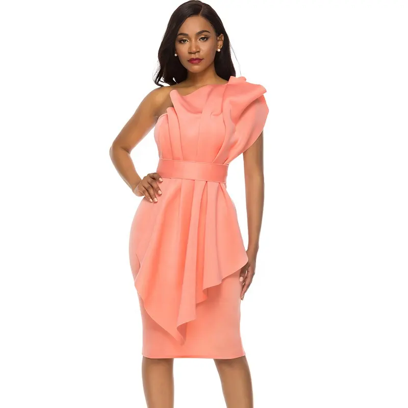 KEN-8207 Wholesale off shoulder coral pink short cocktail dress for women