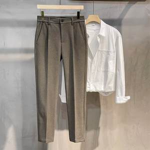 Pantalones de Lana Extra Grandes para <span class=keywords><strong>Hombre</strong></span>, Otoño e Invierno, Pantalones de Vestir de Pierna Recta, Cintura Elástica, Gruesos - Product Image 5