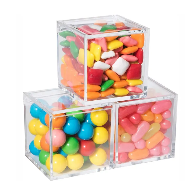 Nhỏ Rõ Ràng Nhựa Đám Cưới Acrylic Kẹo Bin Favor Cube Box Hiển Thị Cho Quà Tặng