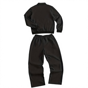 Mens Black Full Zip Tracksuit Heavyweight <b>Track</b> <b>Jacket</b> And Matching Sweatpants Set Two-Piece Casual Streetwear OEM ODM Wholesale - Product Image 2