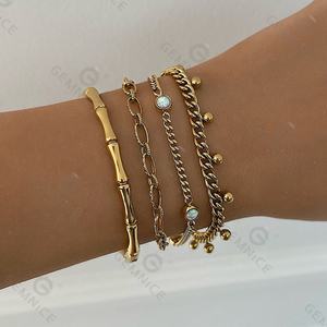 เครื่องประดับชุบทองคุณภาพดี ราคาดี เครื่องประดับสแตนเลส สร้อยคิวบาแฟชั่น สร้อยข้อมือโอปอล - Product Image 3