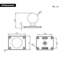 Base de montage à boule rectangulaire de tailles 1.5 ''/38mm/C avec AMPS 1.5" X2 "Compatible avec la VIN-C-038 de bras à double prise RAM