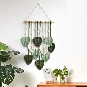 Tapisserie murale contemporaine en macramé en coton à motifs <span class=keywords><strong>de</strong></span> feuilles, ornements à franges, <span class=keywords><strong>décoration</strong></span> pour la maison, <span class=keywords><strong>salon</strong></span>, anniversaire - Product Image 4