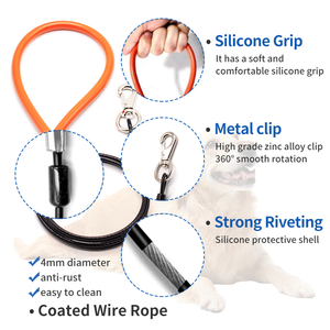 Guinzagli per Cani Resistenti, Guinzaglio in Metallo Anti-Masticazione per Cani di Taglia Grande (Fino a 113 kg), Guinzaglio in Cavo Metallico da 3 Metri con Impugnatura Morbida in Silicone - Product Image 2