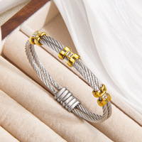 Brazalete Unisex de Acero Inoxidable Chapado en Oro con Cable Trenzado, Inspirado en Diseñadores, Joyería de Moda de Lujo para Hombres y Mujeres
