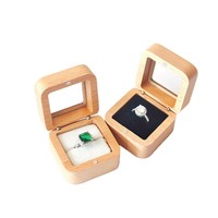 55mm bois de hêtre recyclable carré fenêtre anneau boîte diamant anneau bout à bout boîte femmes stockage cadeau boîte oreille clou