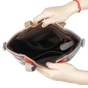 AndoBag Sacs à poignée supérieure en cuir véritable, sac à bandoulière à carreaux de couleur, sac à main décontracté à la mode <span class=keywords><strong>1822</strong></span> - Product Image 5