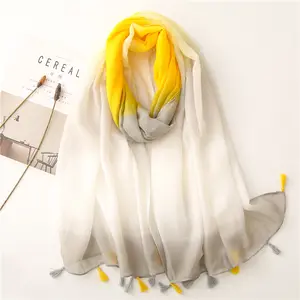 Wholesale factory 2022 latest designs oversize scarves elegant woman Lemon yellow gradient color printed viscose scarf shawls