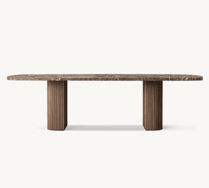 Tavolo da Pranzo Rettangolare in Legno con Piano in Pietra, Arredamento Moderno Americano di Lusso per Sala da Pranzo - Product Image 4