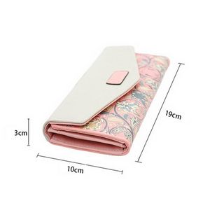 Cartera Larga con Hebilla de Contraste Romboidal con Diseño de Flores Pequeñas, Cartera Triple para Mujer, Bolso de Mano, Tarjetero - Product Image 3