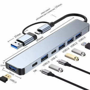 מתאם USB-C 7 ב-1 מאלומיניום, מפצל USB מרובה יציאות, תחנת עגינה ניידת עם יציאות USB מרובות - Product Image 5
