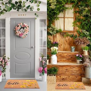 Felpudo de fibra de coco natural de verano, alfombrillas Hello <span class=keywords><strong>Mats</strong></span> de bienvenida de verano para puerta delantera, alfombrillas decorativas antideslizantes para entrada de cocina - Product Image 3