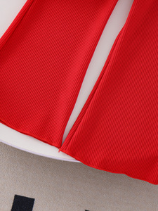 Abbigliamento Estivo per Bambine 2026, Top a Maniche Corte con Stampa Cuore, Patchwork Rosso e Bianco, <span class=keywords><strong>Pantaloni</strong></span> a Zampa Rossi, Set 2 Pezzi - Product Image 6