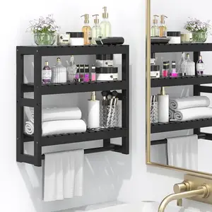 Designer Black Bathroom Shelves Corner Wall Mount