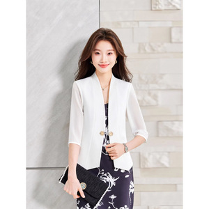 Women's Summer Three-Quarter Sleeve Blazer Jacket Light Blue Anti-Uv Sun Protection Top Commute Casual Fashionable - Product Image 3