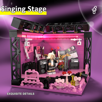 Ensemble de blocs de construction de scène musicale 376 pièces avec mini figurines, batterie et équipement d'éclairage, salle de concert rose, jouet de construction pour enfants