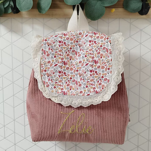 Mochila Personalizada con Botón Magnético Adorable, Mochila con Cordón Floral con Volantes, Mochila Dulce de Algodón - Product Image 3