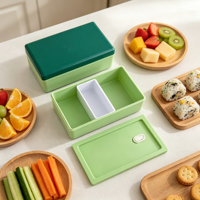 Boîte à bento en plastique à 2 étages avec motif personnalisé, réutilisable, portable, compatible micro-ondes, pour pique-nique, bureau, école, voyage