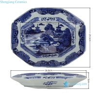 RXBP10-A-L/ RXBP10-B-S Assiette en céramique bleue et blanche de Jingdezhen, motif paysager peint à la main, plat octogonal en porcelaine