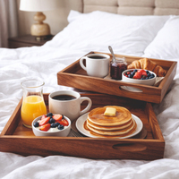 Premium Akazienholz Serviertablett-Set Holz-Frühstückstablett mit Griffen Dekoratives Ottoman-Kaffeetisch-Organizer für die Küche