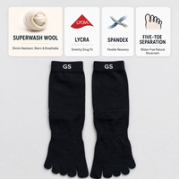 Chaussettes à cinq doigts avec logo personnalisé, mélange de laine superwash, résistantes au rétrécissement, en tricot élasthanne, avec revers côtelé noir et séparation des orteils
