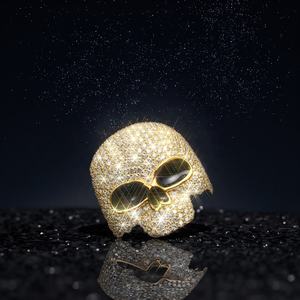 다이아몬드 테스터기 통과 힙합 D 컬러 VVS 블링 모이사나이트 아이스드 아웃 에나멜 스컬 반지, 925 스털링 실버 GRA 남성 파티용 - Product Image 5