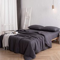 Parure de draps ajustés 4 pièces en tissu 100% chanvre 100TC, couleur gris foncé moderne, pour lit Queen Size, vente en gros