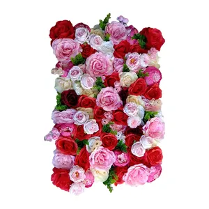 Zomer Bloem Bruiloft Achtergrond Podium Muur Kunstmatige Rood Wit Lente Rose Bloem Muur Voor Decoratie