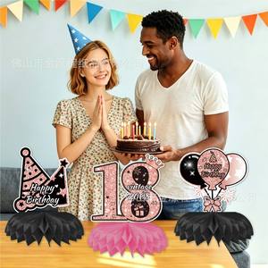 18th <b>Birthday</b> Honeycomb Tabletop Ornament Pink Black Party <b>Decorations</b> Scene <b>Decoration</b> <b>Birthday</b> Venue Setup Props 60-80 Pcs - Product Image 3