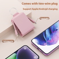 Banque d'Énergie Mini Porte-clés en Cuir Double Câble d'Usine Portable Compatible Type C pour iPhone Xiaomi Batterie 2000 mAh