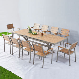 Mobilier de jardin de luxe 1 ensemble patio salle à manger 8 10 places extensible en plastique bois tables et chaises ensembles salon jardin ensemble - Product Image 4