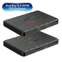 Carcasa de Aluminio para 2 Unidades M.2 SSD, Doble Protocolo Ngff Nvme Pcie Sata Tipo C Usb3.2 10Gbps, Doble Bahía Raid Ssd Mve