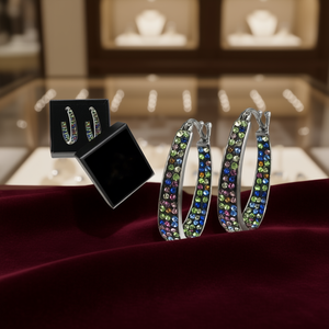 E302 Orecchini a Cerchio Colorati Placcati Argento con Cristalli e Strass, Gioielli Trendy da Festa per Donne - Product Image 2